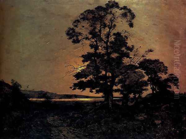 Moonlight On The Loire Oil Painting by Henri-Joseph Harpignies