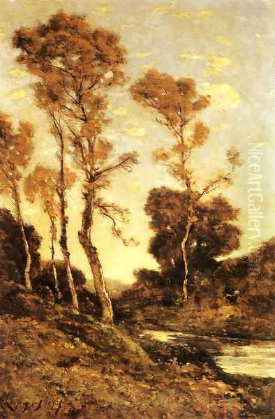 Autumnal River Landscape Oil Painting by Henri-Joseph Harpignies