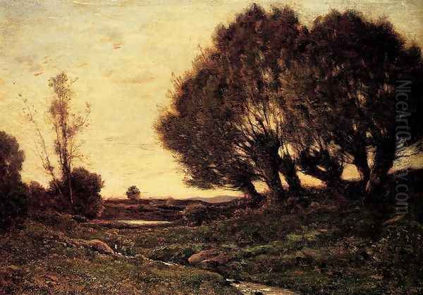 A Wooded Landscape With A Stream Oil Painting by Henri-Joseph Harpignies