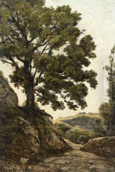 A Large Tree, Path in the Countryside Oil Painting by Henri-Joseph Harpignies