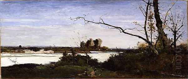 Bords de la Loire; étude pour 'Les Corbeaux, paysage' Oil Painting by Henri-Joseph Harpignies