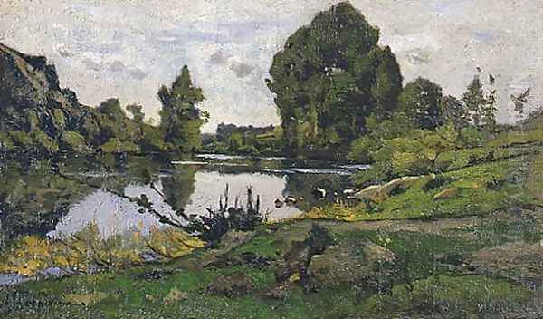 Beaujour, Bord de la rivière Oil Painting by Henri-Joseph Harpignies