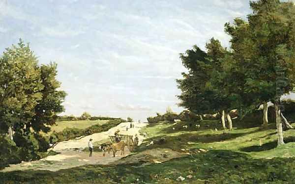 Route au soleil en Bourbonnais Oil Painting by Henri-Joseph Harpignies