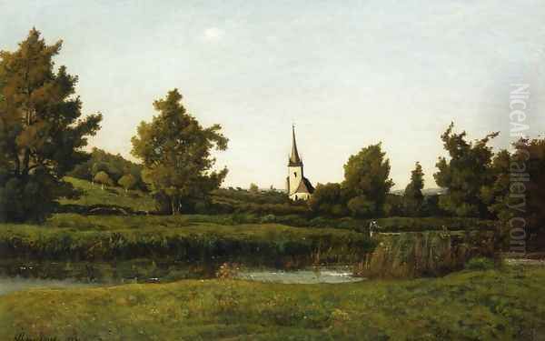 View of a Village Oil Painting by Henri-Joseph Harpignies