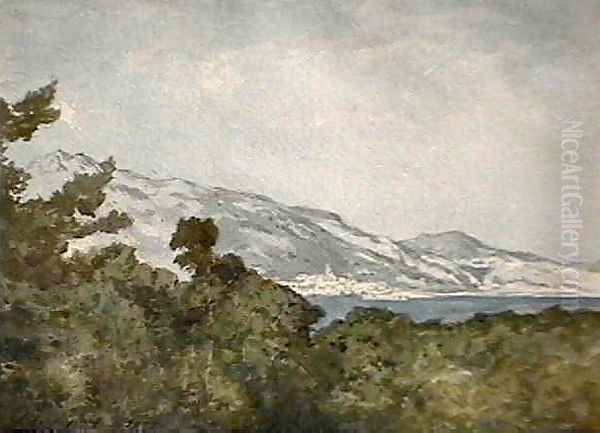 Vue sur la cote Villefranche Oil Painting by Henri-Joseph Harpignies