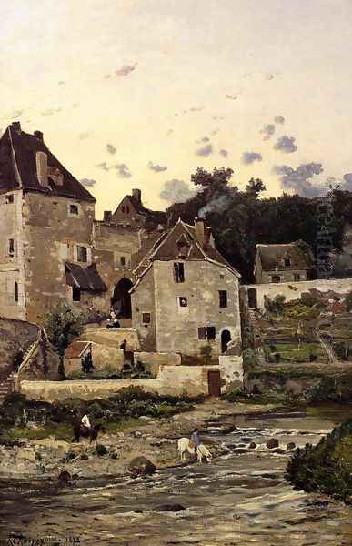 The Village of Herisson on the Banks of the Aumance Oil Painting by Henri-Joseph Harpignies