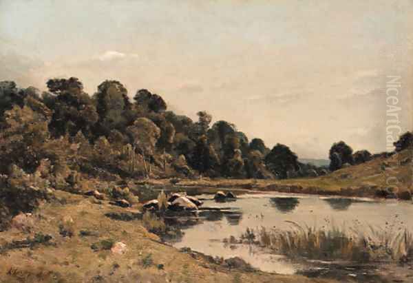 Les bords de l'Aumance Oil Painting by Henri-Joseph Harpignies