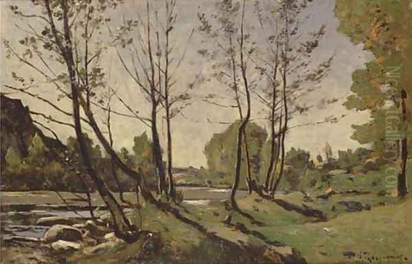 Bord de riviere Oil Painting by Henri-Joseph Harpignies