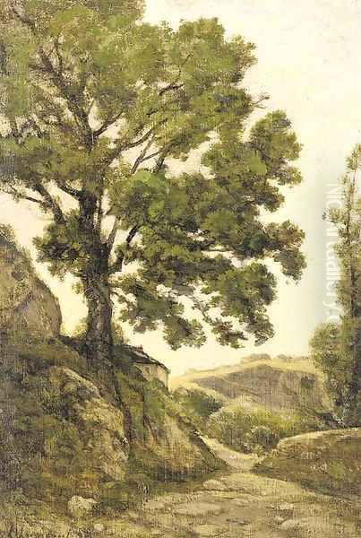 Le grand arbre - Chemin dans la campagne Oil Painting by Henri-Joseph Harpignies