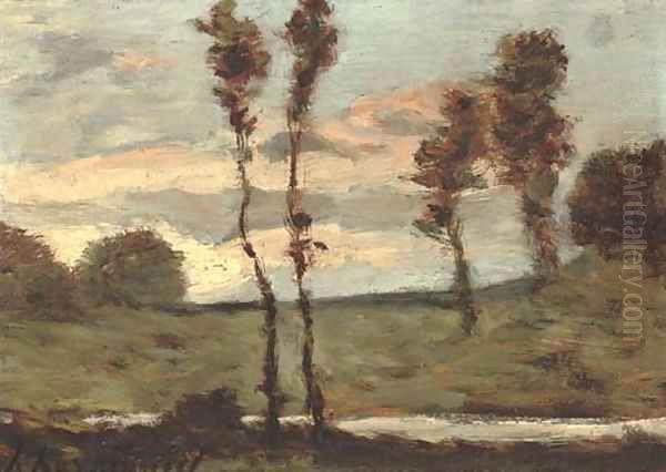 Paysage au couche de soleil Oil Painting by Henri-Joseph Harpignies