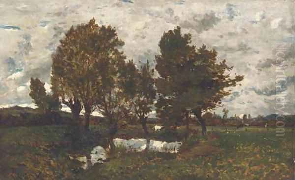 Paysage pres d'un village Oil Painting by Henri-Joseph Harpignies