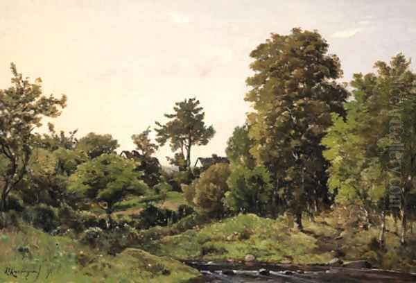 Paysage pres de St. Prive Oil Painting by Henri-Joseph Harpignies