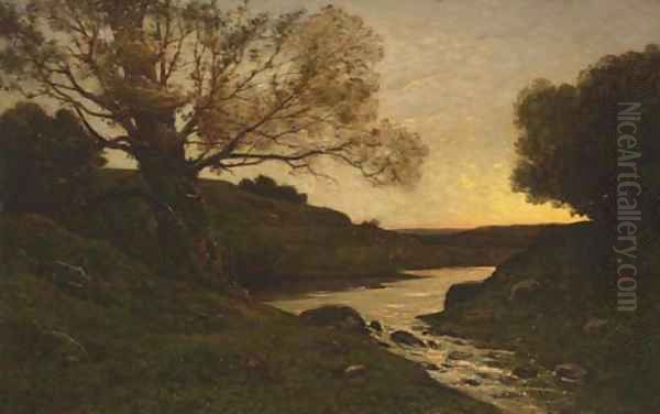 Riviere au petit matin Oil Painting by Henri-Joseph Harpignies