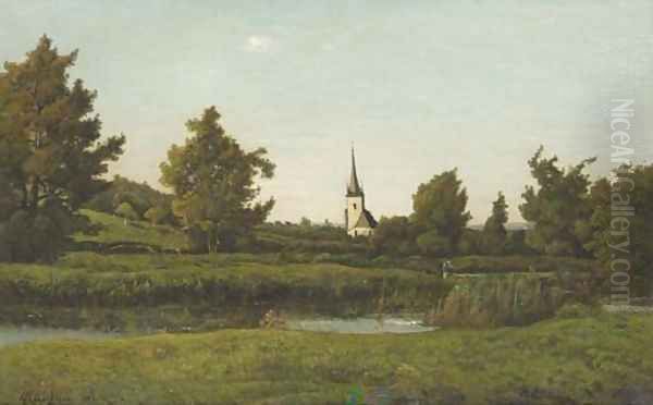 Vue d'un village Oil Painting by Henri-Joseph Harpignies