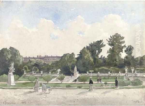 Vue du Jardin du Luxembourg, Paris Oil Painting by Henri-Joseph Harpignies