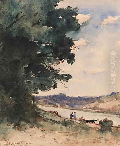 On the riverbank Oil Painting by Henri-Joseph Harpignies