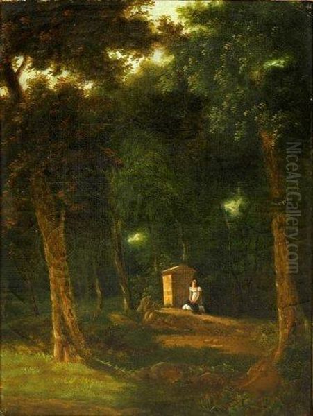 Jeune Femme Pres D'un Monument Dans Un Sous-bois Oil Painting by Jean-Victor Bertin