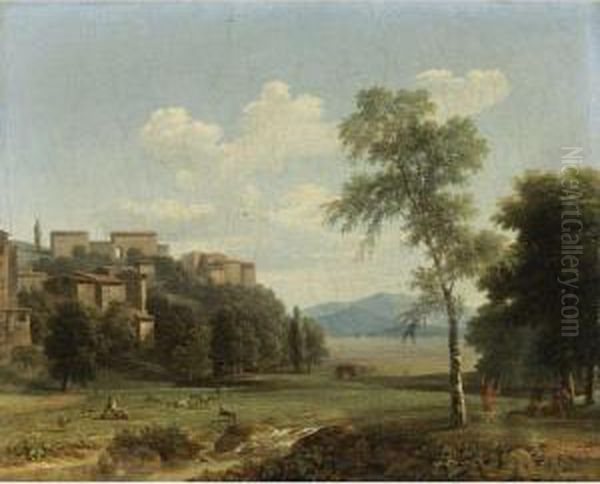 Italianate Landscape Oil Painting by Jean-Victor Bertin