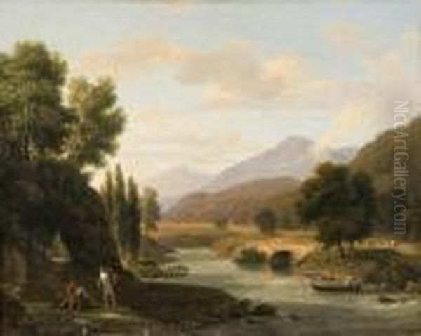 Paysage Neo-classique Traverse Par Une Riviere Oil Painting by Jean-Victor Bertin