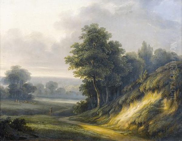 Idyllische Landschaft Mit Staffage. Oil Painting by Jean-Victor Bertin