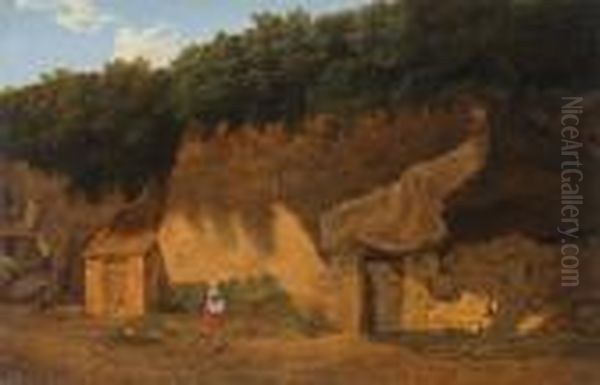 Cour De Ferme Animee Oil Painting by Jean-Victor Bertin