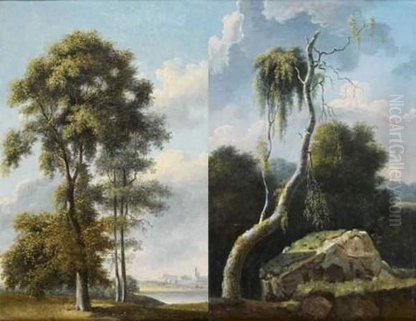 Paysage Aux Grands Arbres Pres De La Riviere Oil Painting by Jean-Victor Bertin