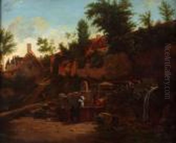 The Village Well Oil Painting by Jean-Victor Bertin