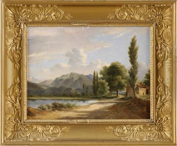 Italienische Seenlandschaft. Oil Painting by Jean-Victor Bertin