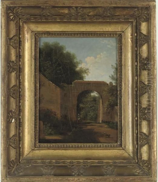 A French Arch, Thought To Be The Entrance To St. Cloud, Paris Oil Painting by Jean-Victor Bertin