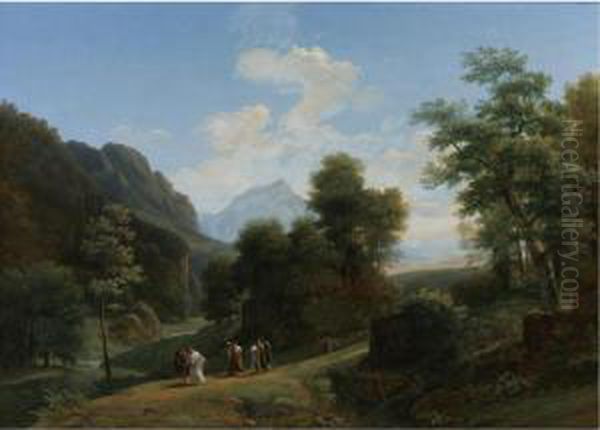 A Classical Landscape With Marius Fleeing Rome At The Approach Of Sylla Oil Painting by Jean-Victor Bertin