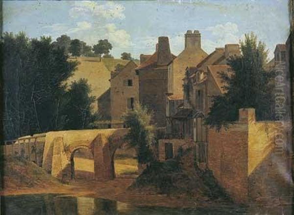 Vue D'un Village En Bord De Riviere Oil Painting by Jean-Victor Bertin