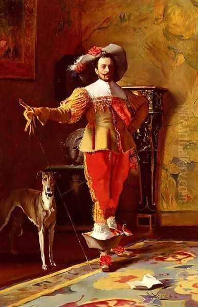 A Cabalier And His Hound Oil Painting by Johann Hamza