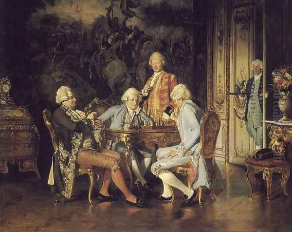 The Chess Players Oil Painting by Johann Hamza