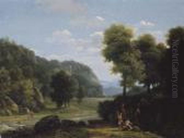 An Italianate Landscape Oil Painting by Jean-Victor Bertin