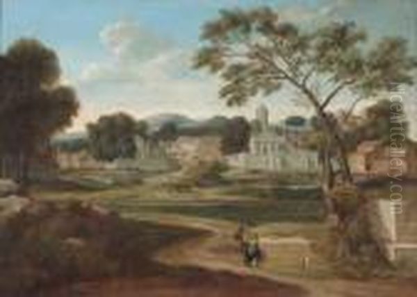 A Neo-classical Landscape With Figures In The Foreground Oil Painting by Jean-Victor Bertin