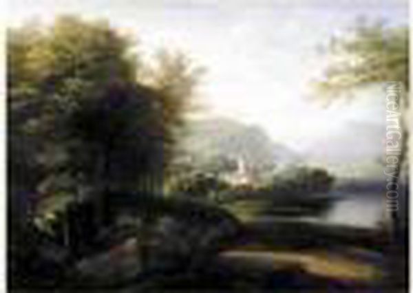 Paysage Neo-classique Traverse Par Une Riviere. Oil Painting by Jean-Victor Bertin