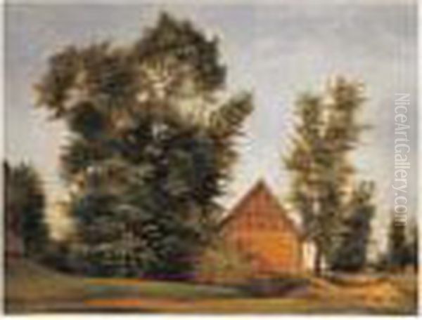 Paysage Avec Etude D'arbres Et Chaumiere Oil Painting by Jean-Victor Bertin