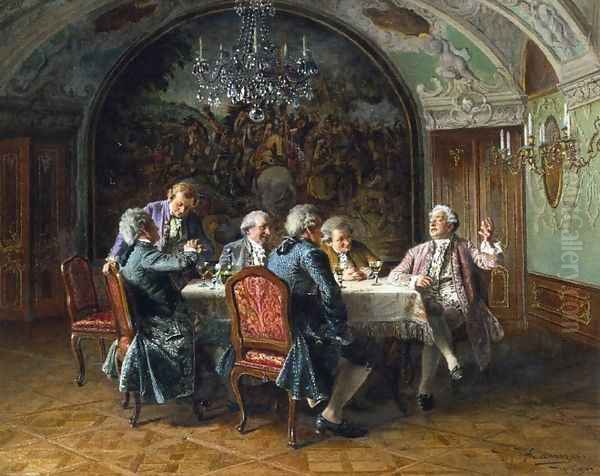 A Good Dinner Oil Painting by Johann Hamza