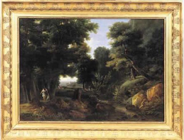 Un Interieur De Foret, On Y Voit Diane Et Ses Nymphes Oil Painting by Jean-Victor Bertin