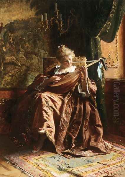 The Lute Player I Oil Painting by Johann Hamza