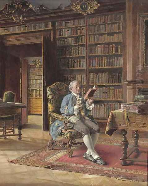 In the library Oil Painting by Johann Hamza