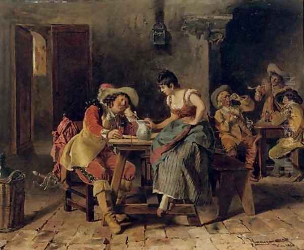 The happy drinkers Oil Painting by Johann Hamza