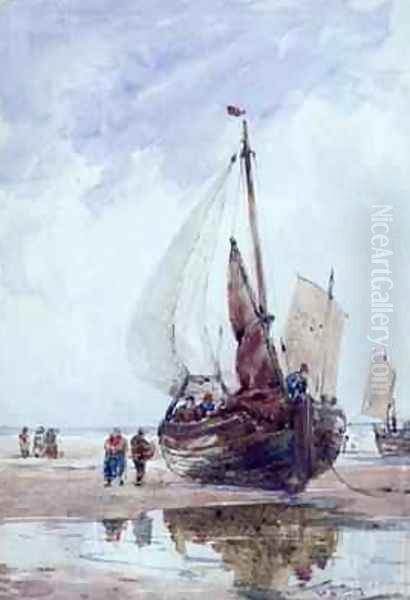 A Beached Fishing Smack Oil Painting by Thomas Bush Hardy