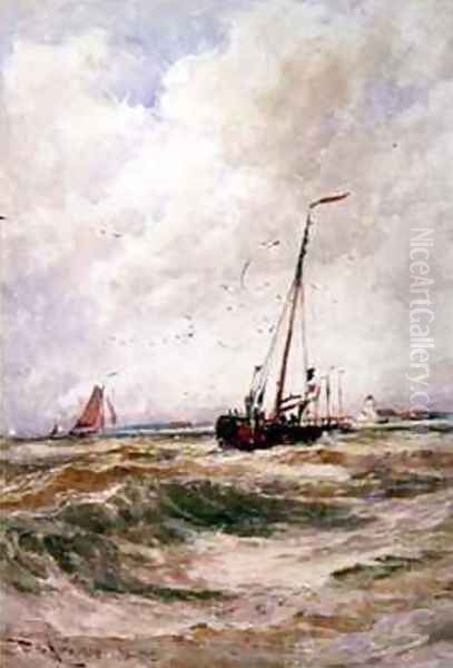 Fishing Boats Off Katwick Oil Painting by Thomas Bush Hardy