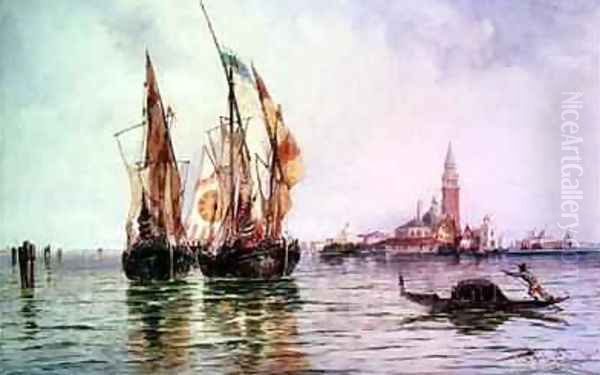 Fishing boats near San Giorgio Maggiore Venice Oil Painting by Thomas Bush Hardy