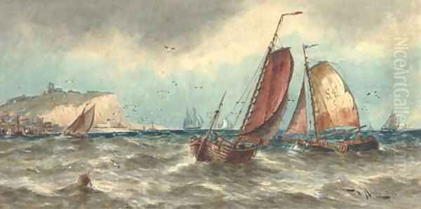 Scarborough fishing boats off Whitby Oil Painting by Thomas Bush Hardy