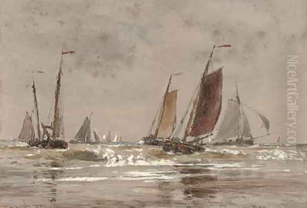 Dutch pincks at Scheveningen Oil Painting by Thomas Bush Hardy