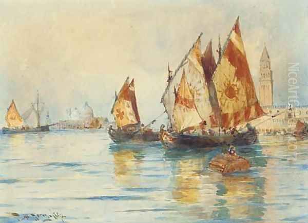 Venetian fishing craft on the Lagoon Oil Painting by Thomas Bush Hardy