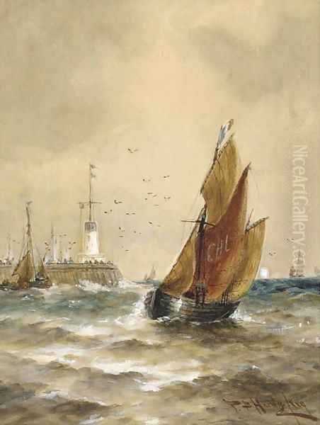 Off Calais Pier Oil Painting by Thomas Bush Hardy