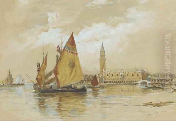 Fishing craft on the Lagoon, Venice before the Dogana Oil Painting by Thomas Bush Hardy